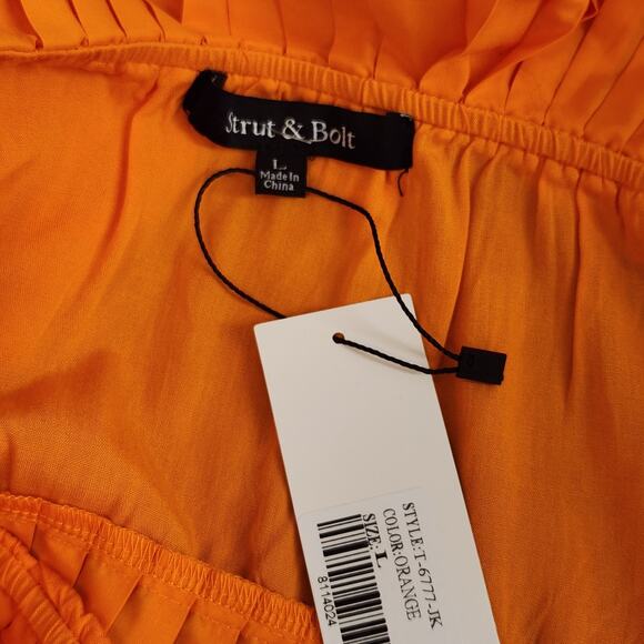 STRUT & BOLT Orange Pleated Ruffle Off The Shoulder Top, Size Large - Picture 9 of 9
